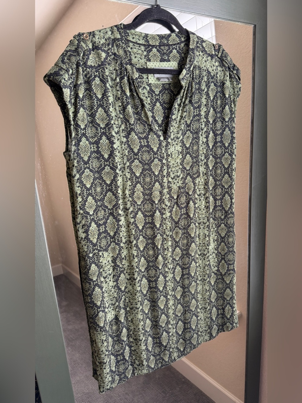 Anthropologie Rachel Snakeskin Tunic Shift Dress Green Mini - Picture 3 of 6